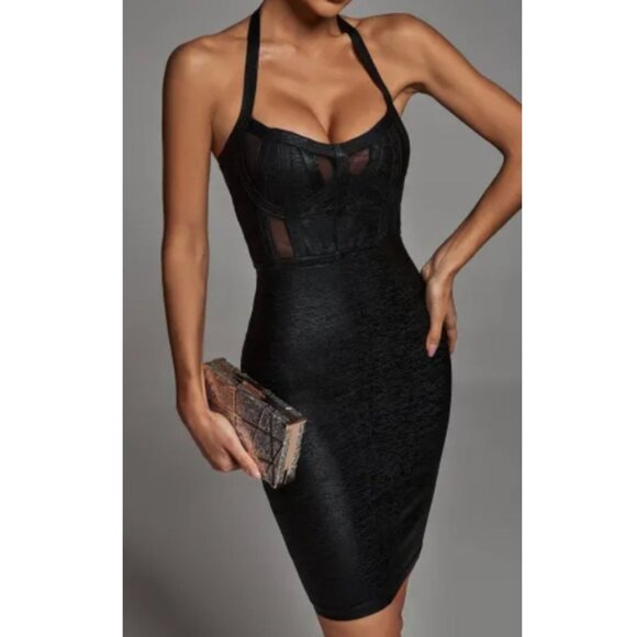 Bella Barnett Halter Black Metallic Cocktail Dress - Black - Picture 6 of 10